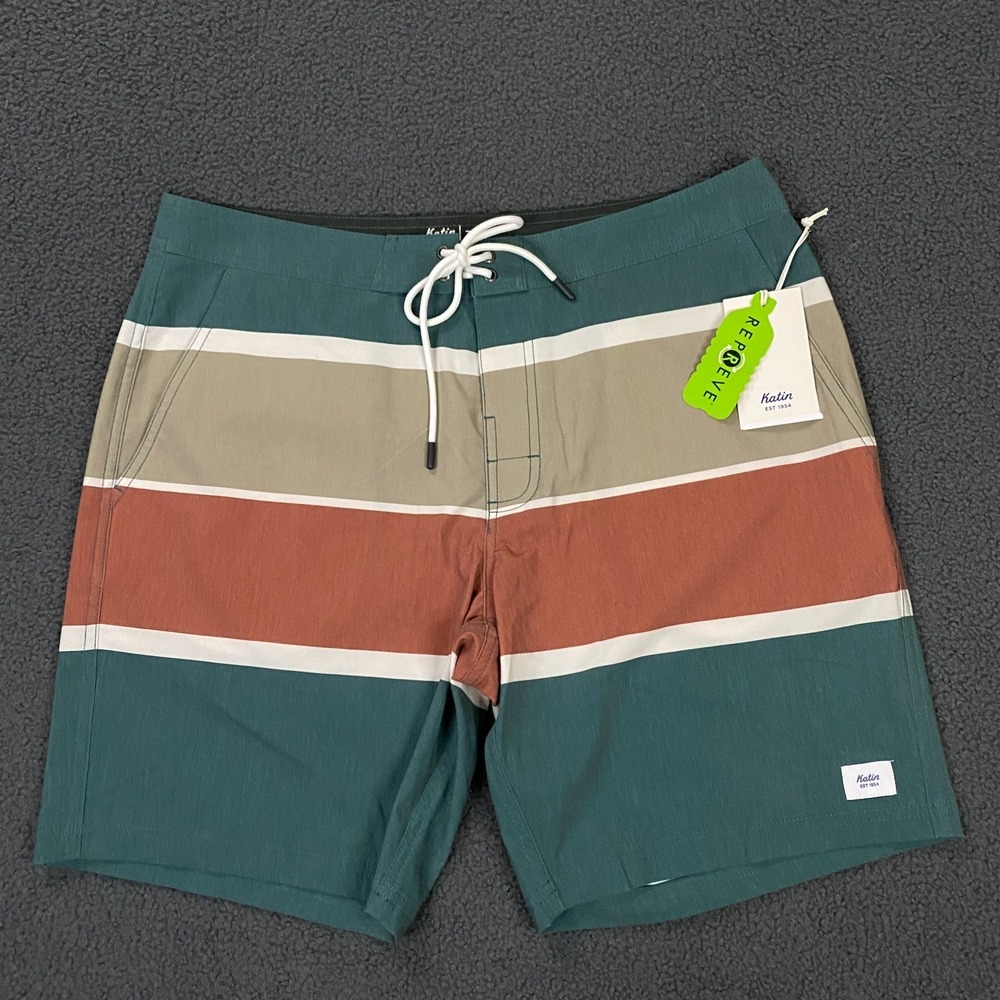 Katin Duke Hybrid‎ Trunk Mens 32 Stripe No Liner Stretch Swim Shorts Surf NWT